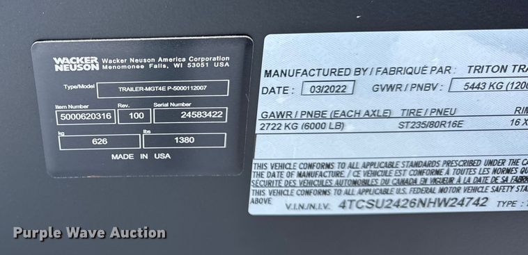 image for item ER0319 2022 Wacker Neuson G230 generator