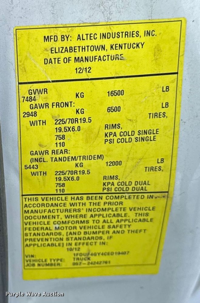 image for item ER0325 2012 Ford F450 Super Duty bucket truck