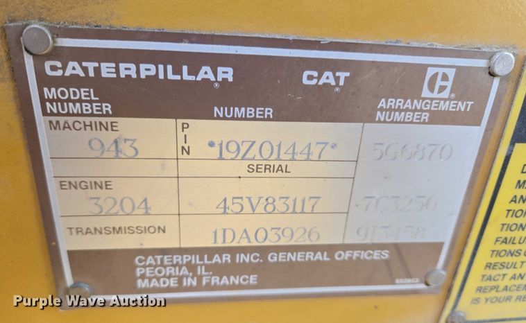image for item ES2624 1989 Caterpillar 943 track loader