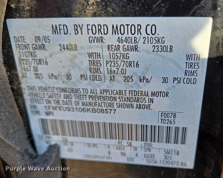 image for item ES2625 2006 Ford Escape SUV