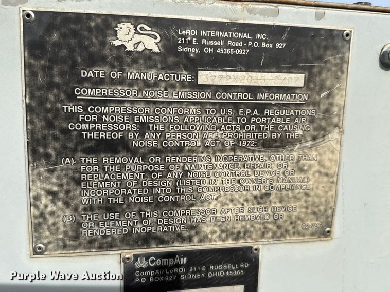 image for item ET4046 1997 LeRoi Q185DJ-E air compressor