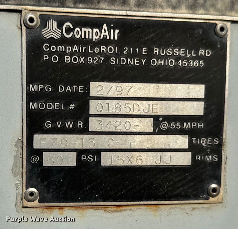 image for item ET4046 1997 LeRoi Q185DJ-E air compressor