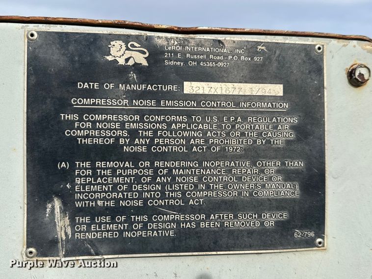 image for item ET4047 1994 LeRoi 185 air compressor