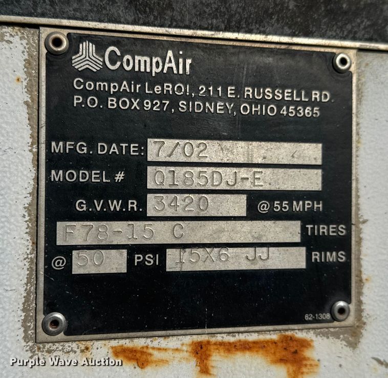 image for item ET4048 2002 CompAir LeRoi Q185DJ-E air compressor