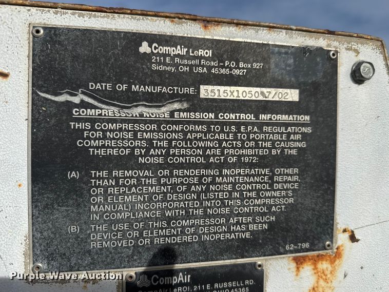 image for item ET4048 2002 CompAir LeRoi Q185DJ-E air compressor