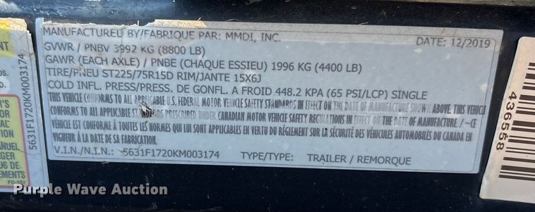 image for item ET4552 2019 MMDI Equipment Trailer 