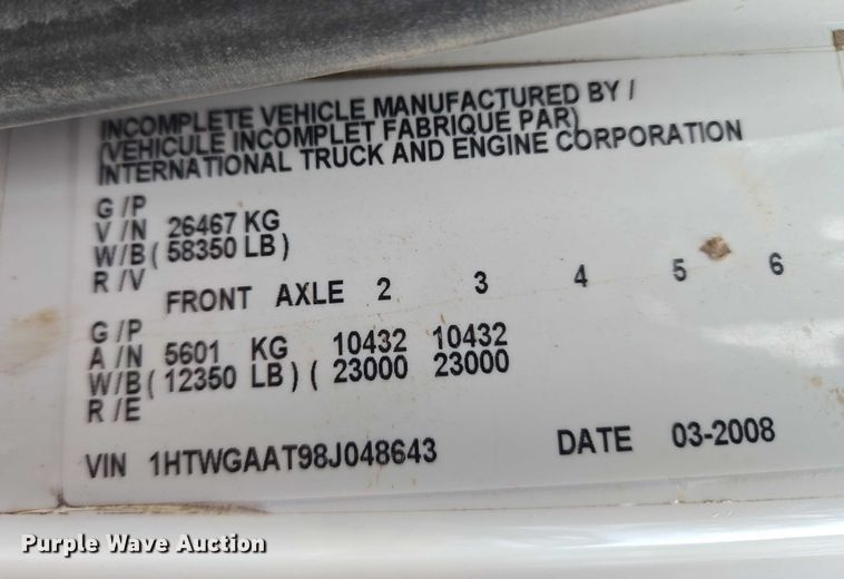 image for item ET5356 2008 International SF625 dump truck