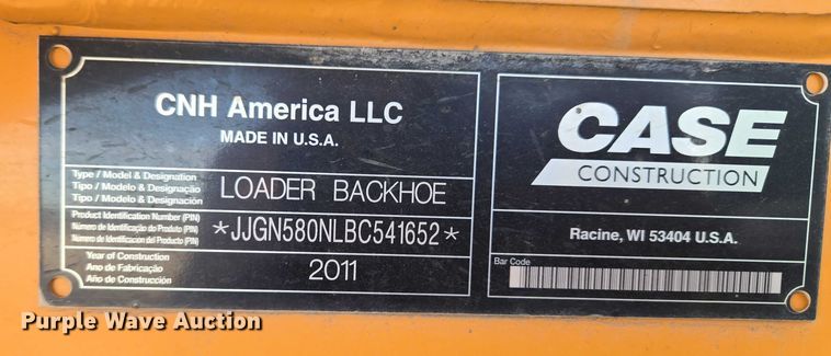 image for item ET5367 2011 Case 580N backhoe