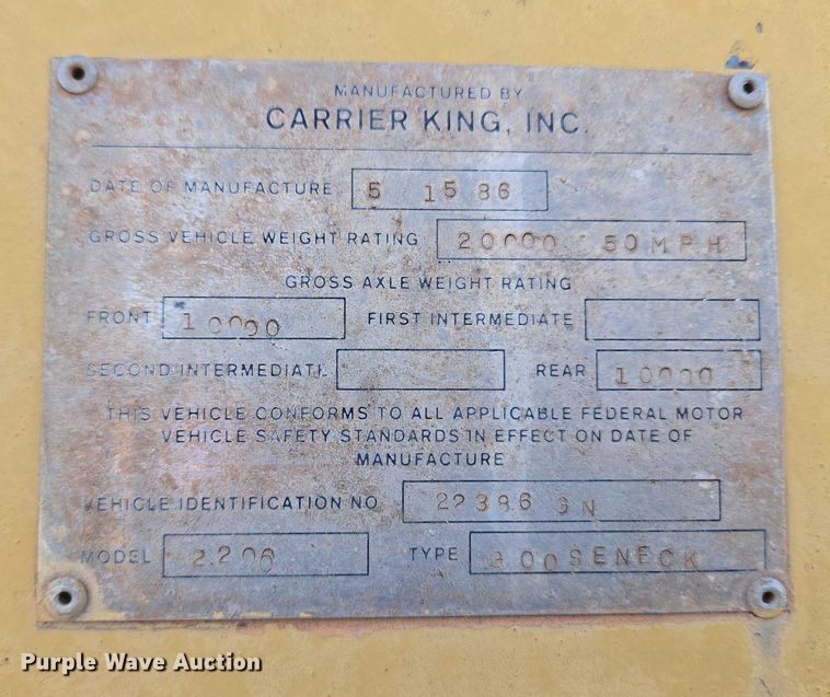 image for item ET5370 1986 Carrier King 2.206 equipment trailer