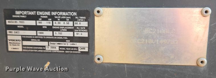 image for item ET5375 2005 Volvo EC210B LC excavator