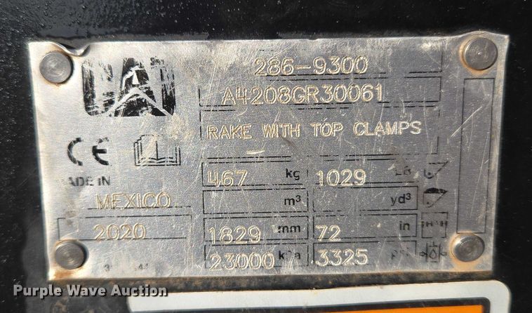 image for item ET5376 Caterpillar 296-9300 Rake with clamp skid steer grapple bucket