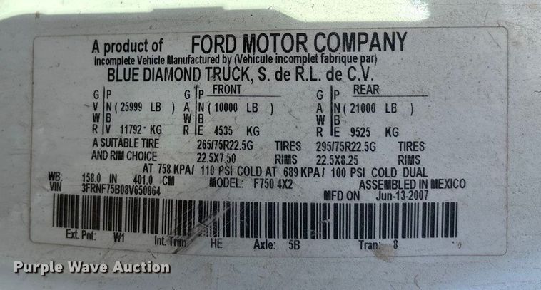 image for item ET5415 2008 Ford F750 water truck