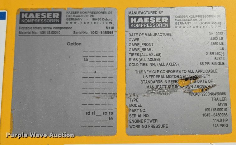 image for item ET5425 Kaeser M118 air compressor