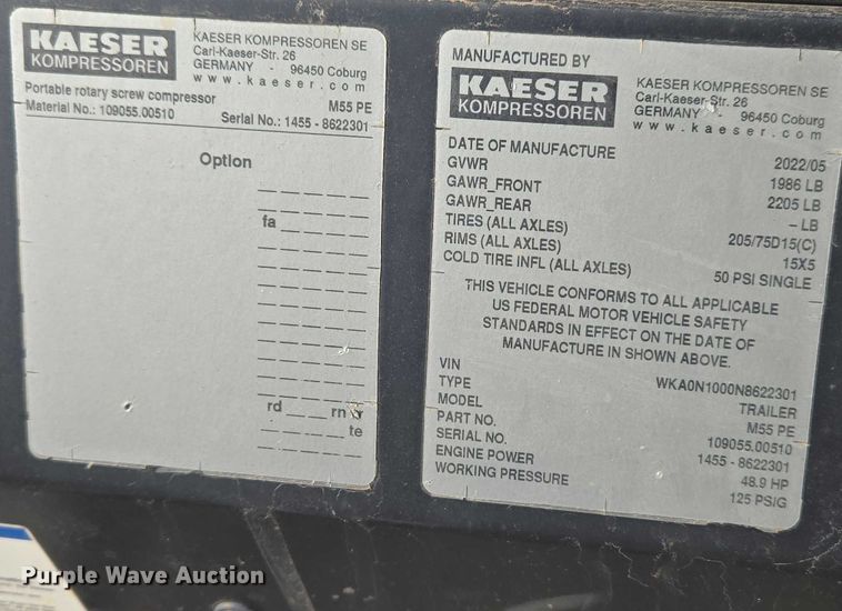 image for item ET5426 2022 Kaeser M55 air compressor