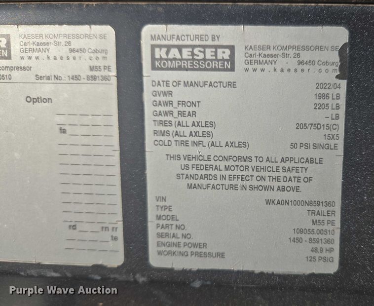 image for item ET5427 2022 Kaeser M55 air compressor