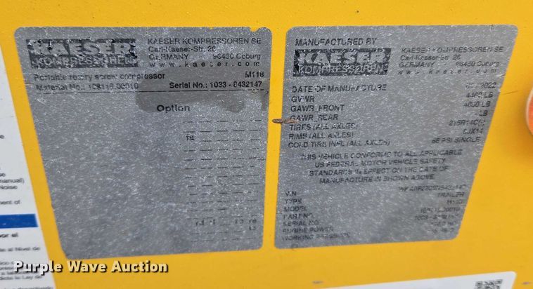 image for item ET5428 Kaeser M118 air compressor