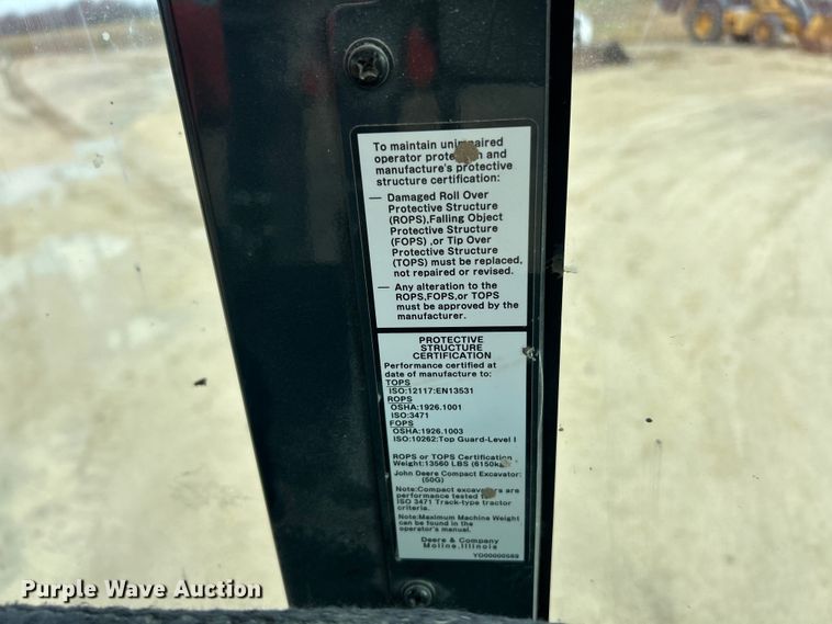 image for item ET6702 2021 John Deere 50G mini excavator