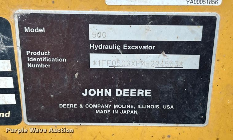 image for item ET6702 2021 John Deere 50G mini excavator