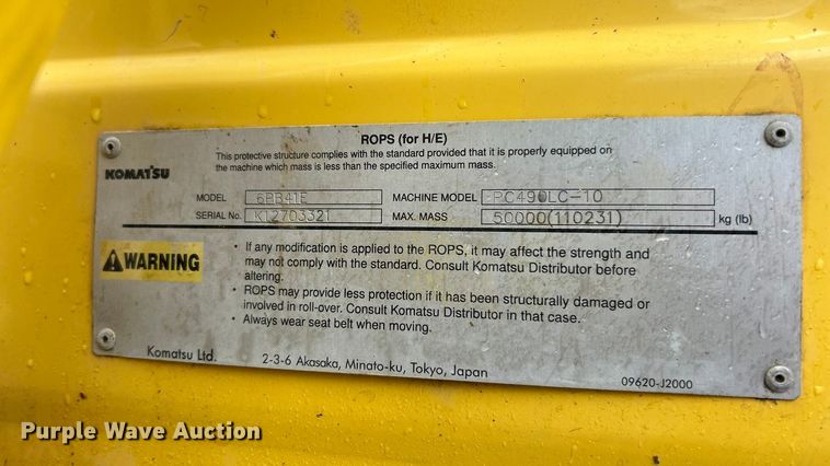 image for item ET6710 2013 Komatsu PC490LC-10 excavator