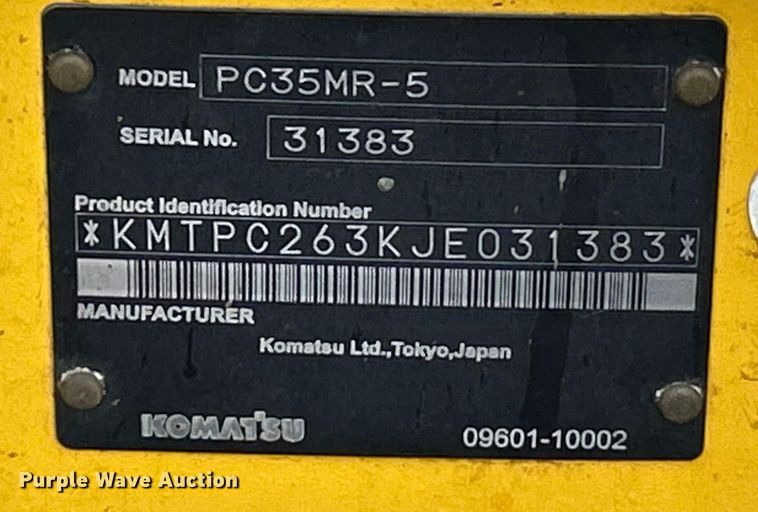 image for item ET6711 2020 Komatsu PC35MR-5 mini excavator