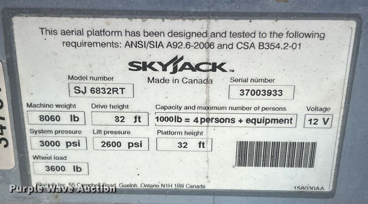 image for item ET6766 2013 Skyjack SJ 6832RT scissor lift