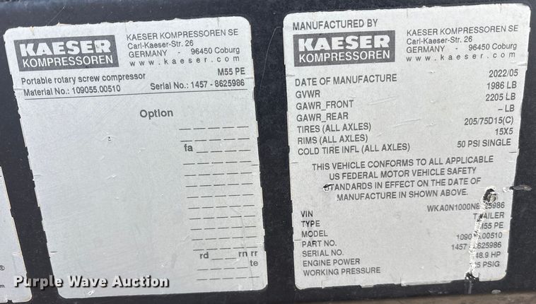 image for item ET7391 2022 Kaeser M55 PE air compressor