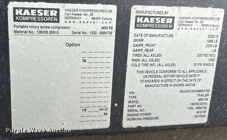 image for item ET7392 2023 Kaeser M55 PE air compressor