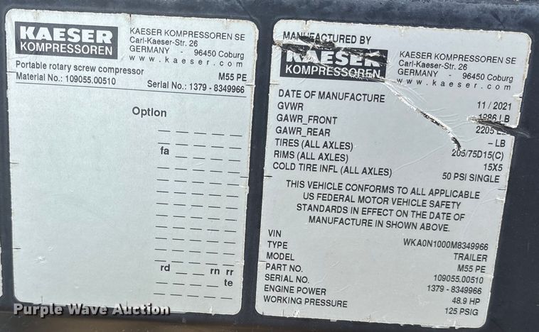 image for item ET7393 2022 Kaeser M55 PE Air compressor