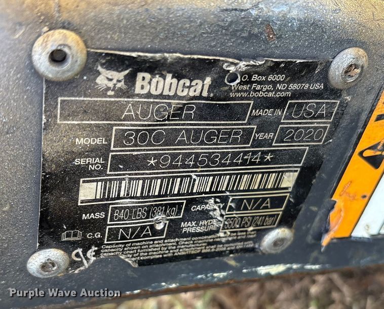 image for item ET7408 2020 Bobcat 30C skid steer auger bucket