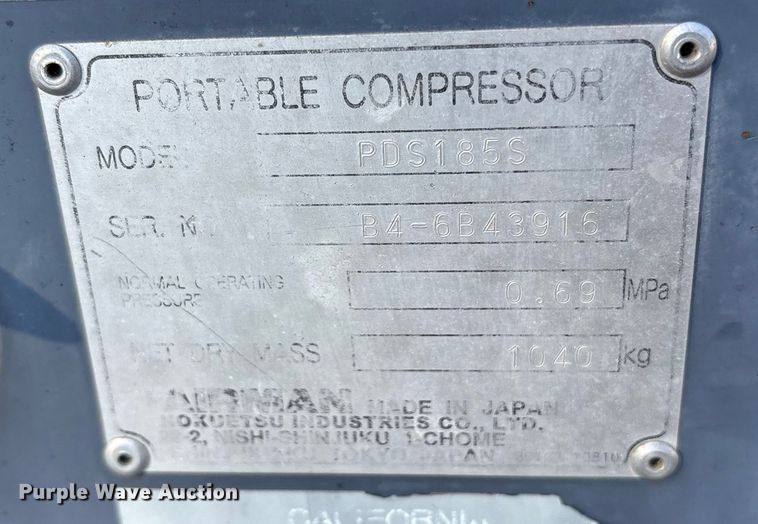 image for item ET7411 2007 Airman PDS185S air compressor