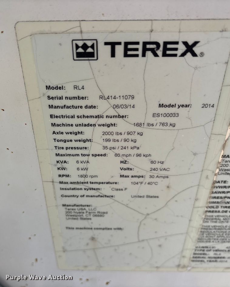 image for item ET7423 2014 Terex RL4 light plant