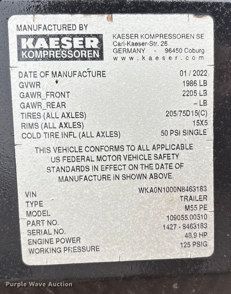 image for item EU4717 2022 Kaeser M55 air compressor