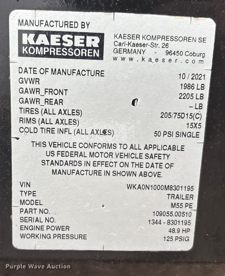 image for item EU4718 2021 Kaeser M55 air compressor