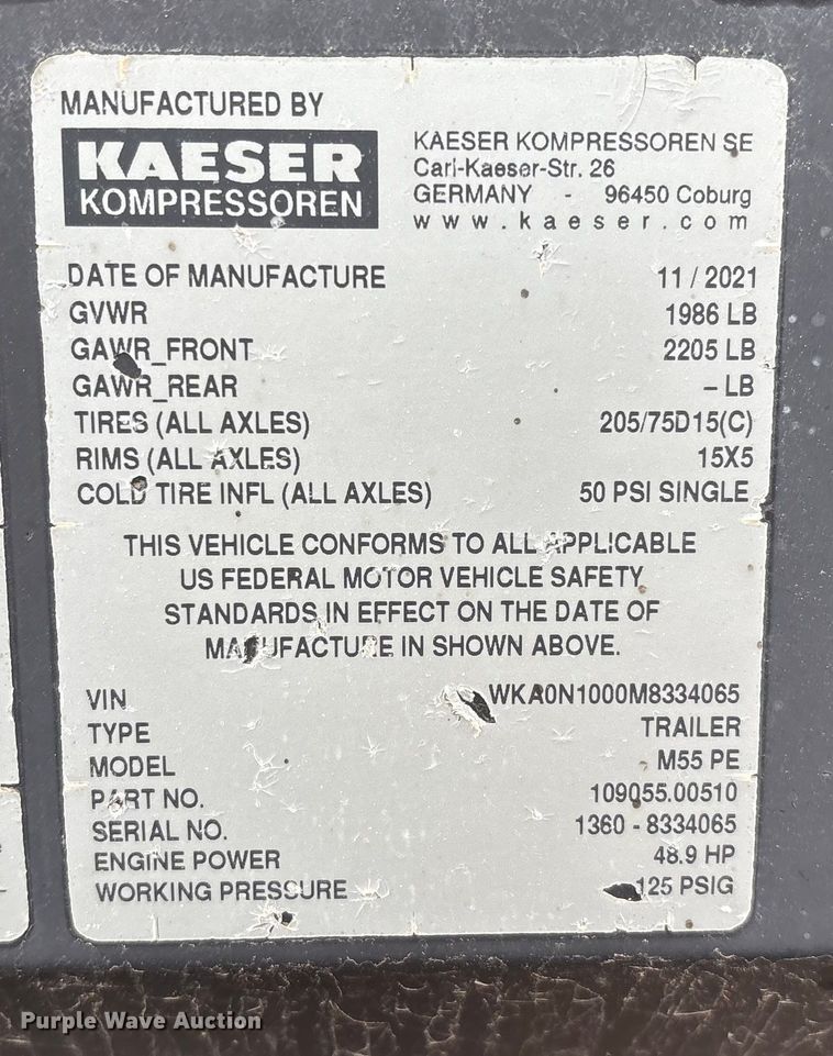 image for item EU4720 2021 Kaeser M55 air compressor