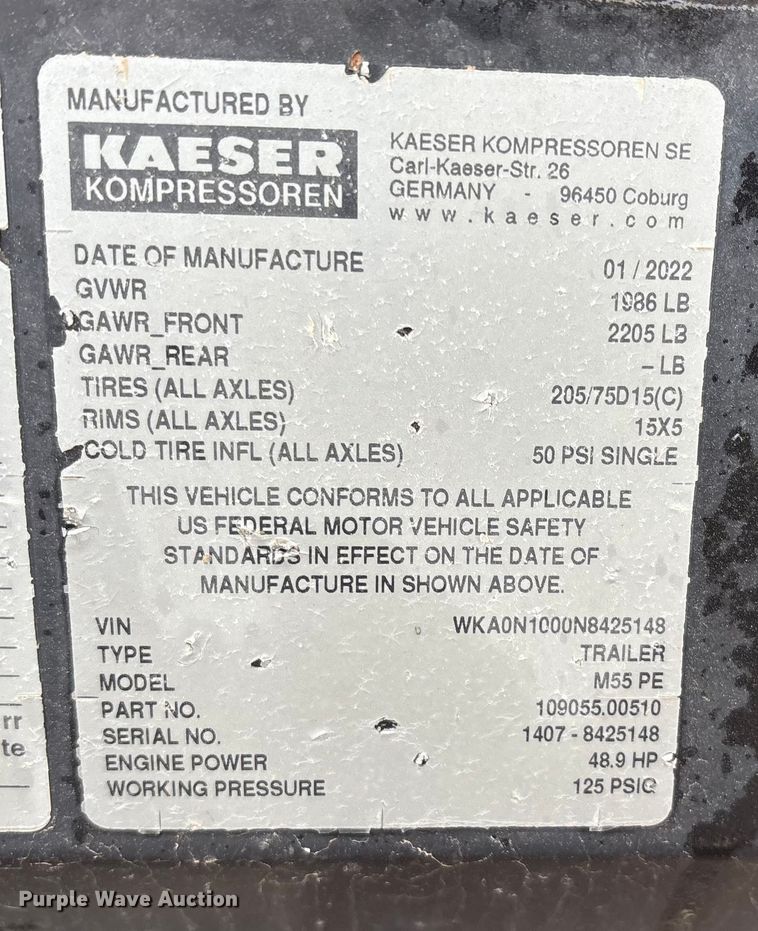 image for item EU4721 2022 Kaeser M55 air compressor