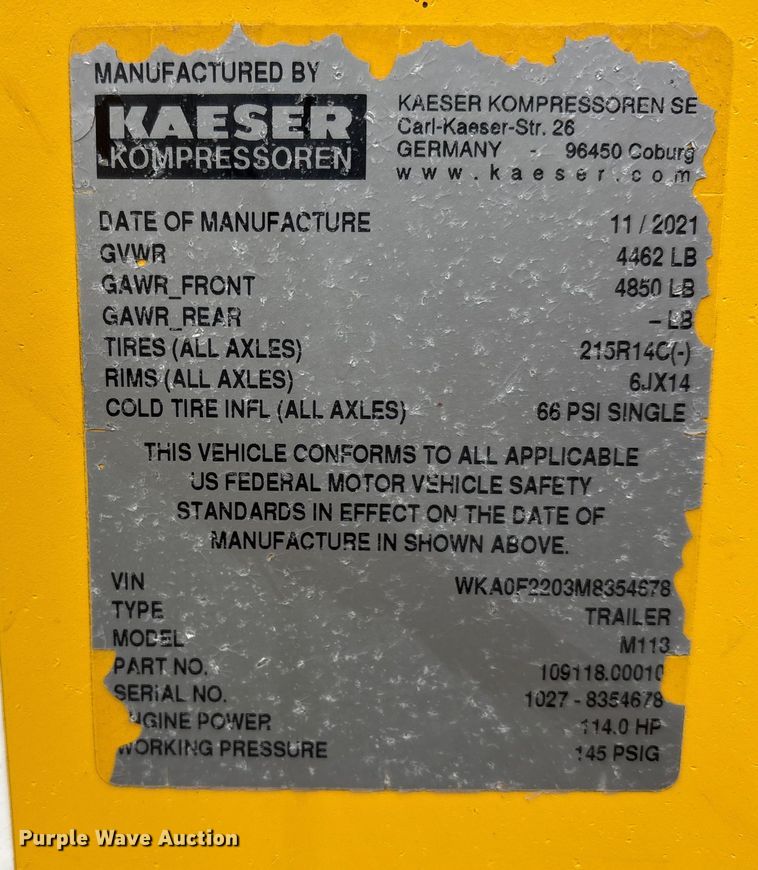 image for item EU4723 2021 Kaeser M118 air compressor