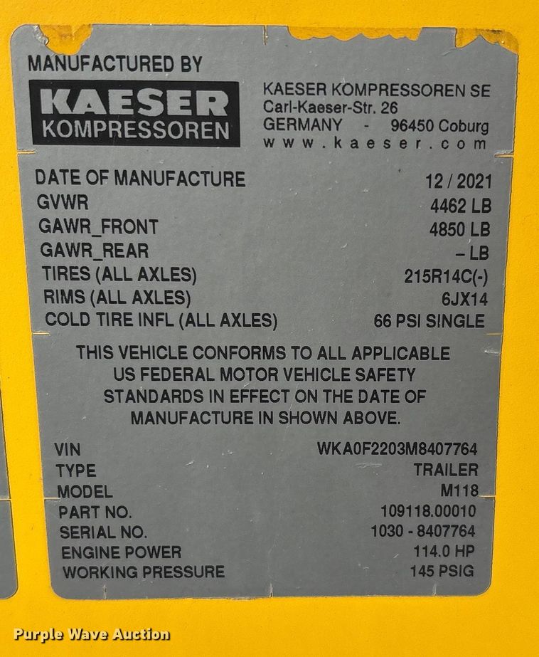 image for item EU4726 2021 Kaeser M118 air compressor