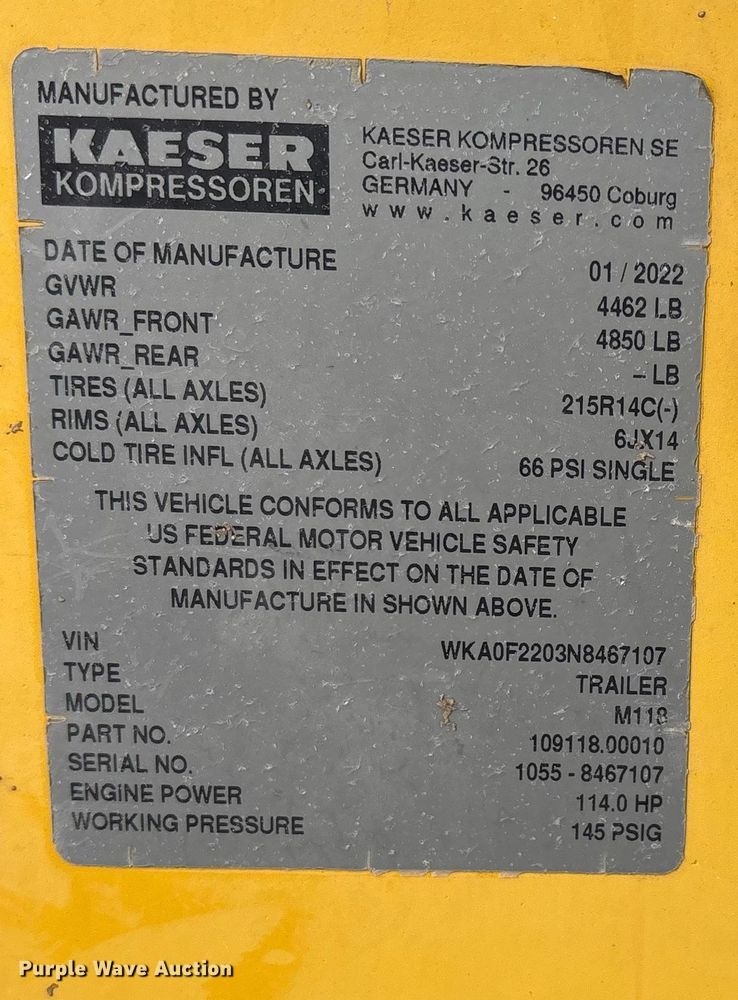 image for item EU4727 2022 Kaeser M118 air compressor