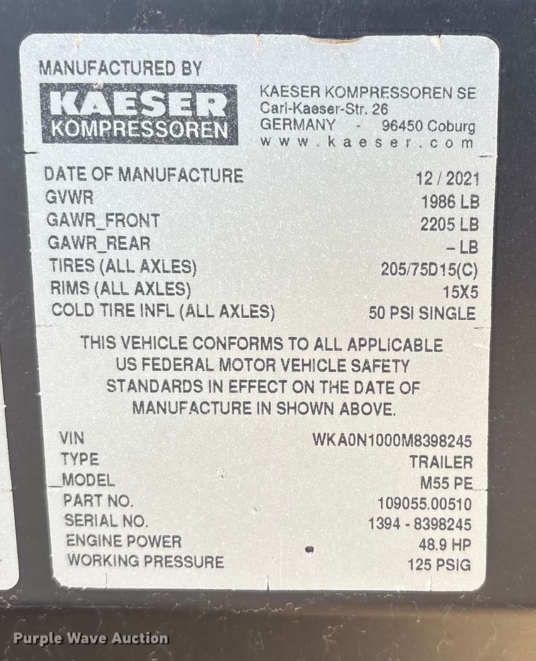 image for item EU4728 2021 Kaeser M55 air compressor