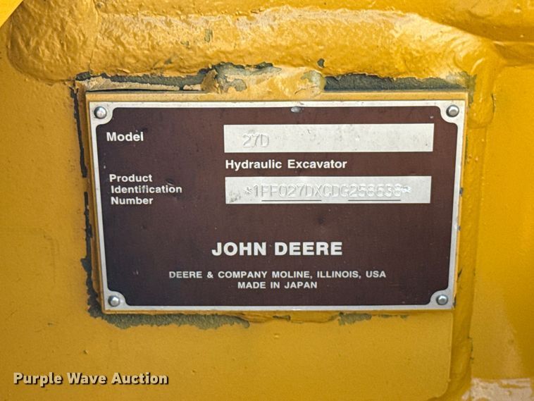 image for item EU5066 2014 John Deere 27D mini excavator