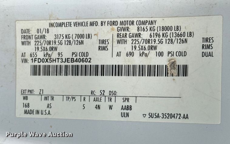 image for item EU5456 2018 Ford F550 bucket truck