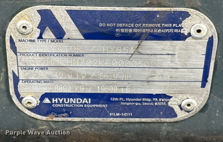 image for item EU5486 2023 Hyundai HX85A mini excavator