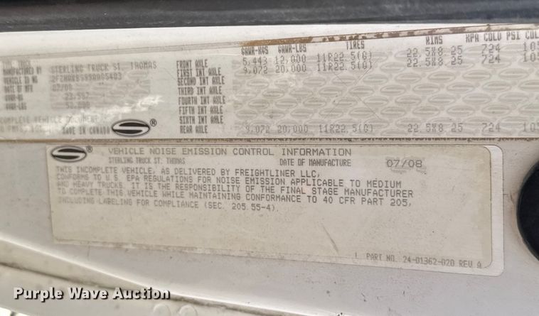 image for item EU5493 2009 Sterling L8500 dump truck