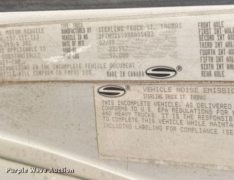 image for item EU5493 2009 Sterling L8500 dump truck