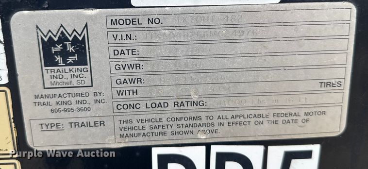 image for item EU6378 2006 Trail King TK70HT-482 drop deck equipment trailer
