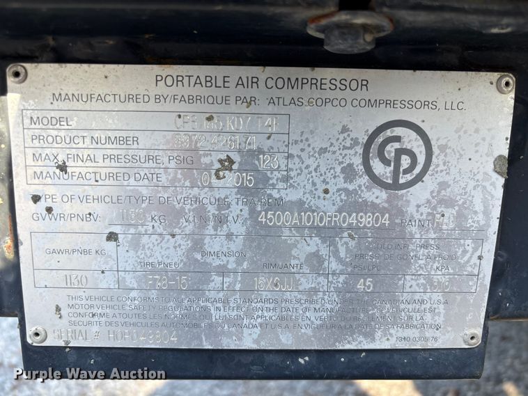 image for item EU7106 2015 Atlas Copco CPS 185 KD7 T4F air compressor