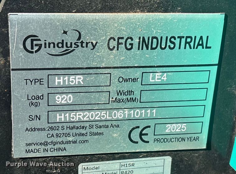 image for item EV2569 2025 CFG Industrial H15R mini excavator