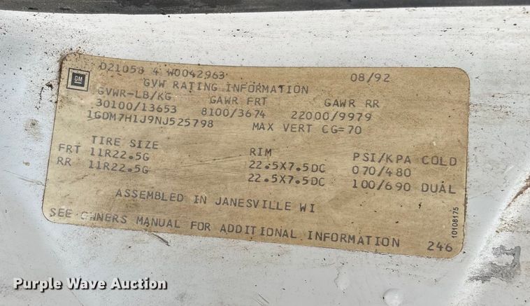 image for item EV3324 1992 GMC TopKick dump truck