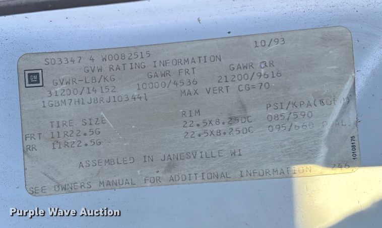 image for item EV3390 1994 Chevrolet Kodiak C6500 dump truck