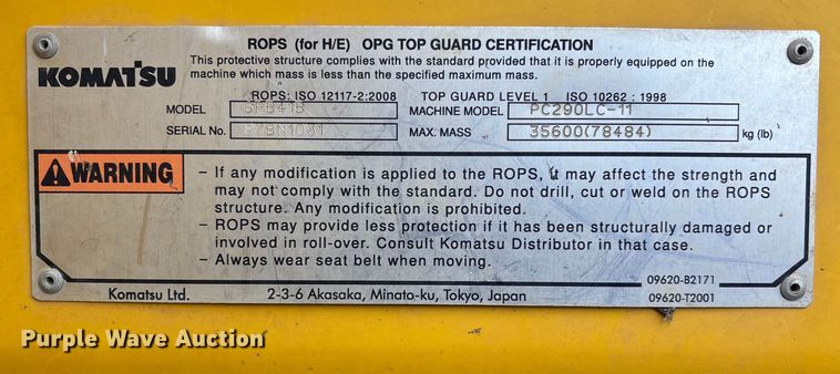 image for item EV3400 2024 Komatsu PC290LC-11 excavator